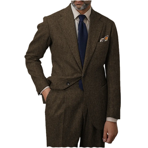 İngiliz tarzı eski erkek takım elbise gri Slim Fit <span class=keywords><strong>2</strong></span> parça balo smokin balıksırtı Notch yaka ceket + pantolon için parti sonbahar smokin - Product Image 5
