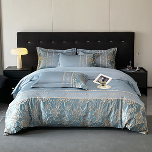 Parure <span class=keywords><strong>de</strong></span> lit 4 pièces en polyester-coton lavé effet soie, broderie en relief, luxe léger, tailles King et Queen, pour hôtel et maison, <span class=keywords><strong>housse</strong></span> <span class=keywords><strong>de</strong></span> <span class=keywords><strong>couette</strong></span> - Product Image 1
