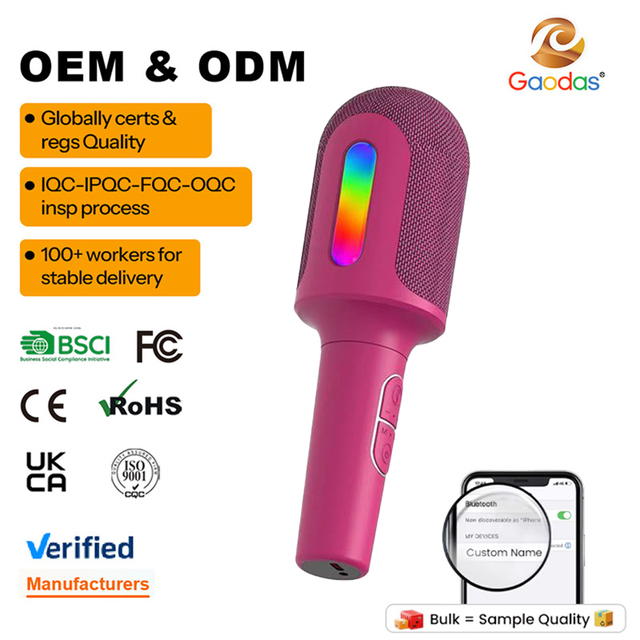 M9 Wireless RGB LED Karaoke Microphone Portable Handheld Mic with Colorful Light Effect BT Speaker for Kids Adults Party
