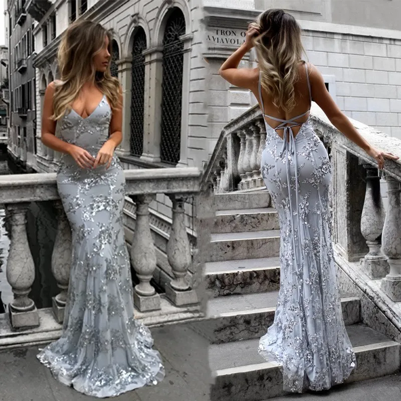 YQY799 High Quality Western Dresses Prom Lady Party Dress Formal Elegant Maxi Long Sexy Sequin Evening Dresses