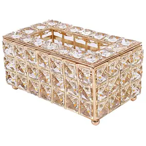 Caixa de armazenamento de tecido de cristal, caixa de guardanapo dourada e prateada para decoração da sala de estar, banheiro e carro