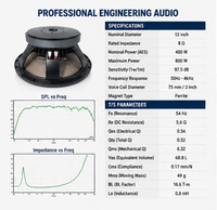 Haut-parleur médium-grave en ferrite passif haute sensibilité LS HDW-1238 de 12 pouces, 8 ohms, 97,5 dB, 400 W AES, pour sonorisation professionnelle et systèmes Line Array