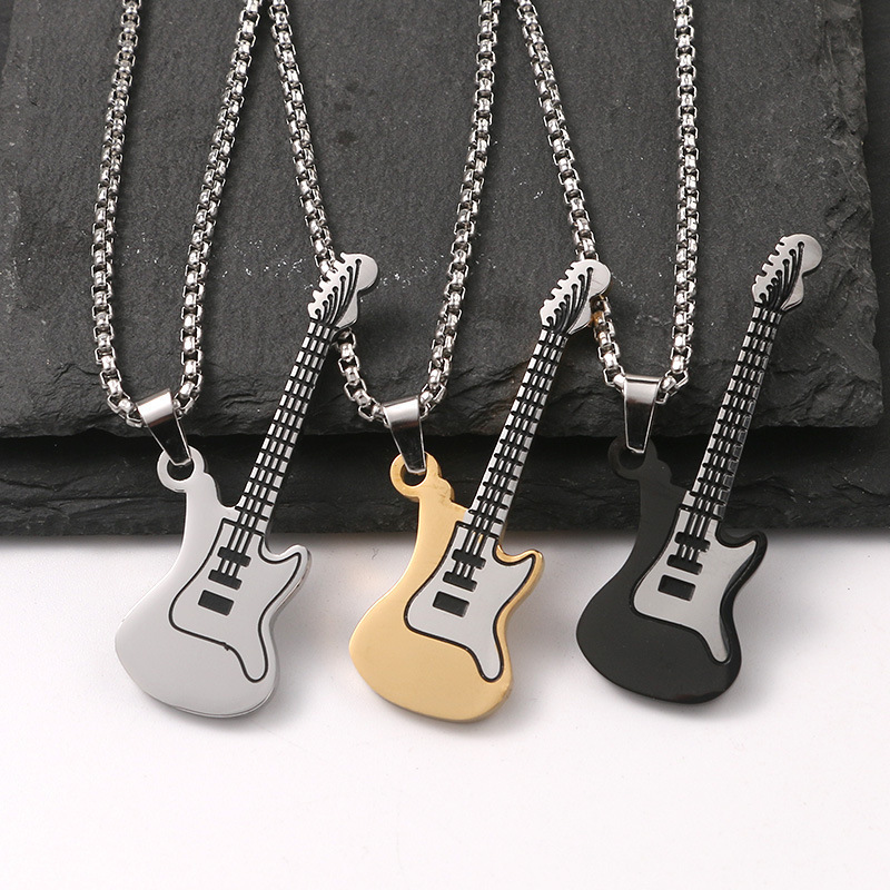 Collana Unisex Con Ciondolo Chitarra Classica - In Acciaio Al Titanio Ipoallergenico - Regalo Musica