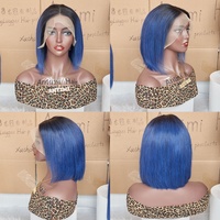 Grosir warna mode rambut manusia Brasil mentah 10 inci T1b/biru # wig Bob depan renda UNTUK WANITA HITAM