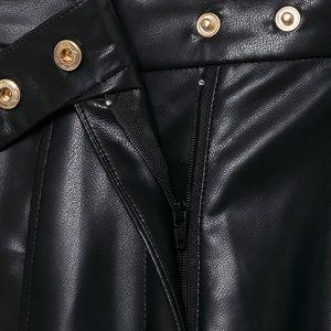 Willshela, pantalones rectos con cremallera frontal negros de PU a la moda para mujer, pantalones vintage de cintura alta y largo completo para mujer, pantalones elegantes para mujer - Product Image 1