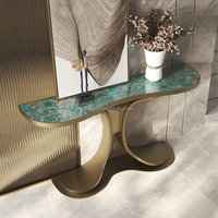 Meubles de maison, salon, table de console moderne en marbre avec tiroir, cadre en acier inoxydable doré de luxe, appartement, couloir