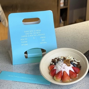 Tazón de pulpa de yogur de comida ligera desechable con impresión personalizada para ensaladas para comida fría para llevar caja de embalaje de mano con asa - Product Image 6