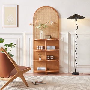 Étagère d'angle en rotin en bois massif contre le coin des étagères de rangement au sol Armoire latérale d'affichage de pare-vent en bois japonais - Product Image 3