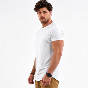 Camiseta Deportiva Ajustada para Hombre, Manga Regular, Tejido Elástico de Spandex/Algodón, Ecológica, Ropa Deportiva para Gimnasio - Product Image 1