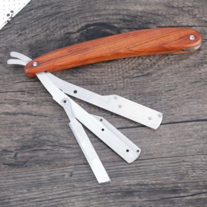 Rasoio a lama dritta con manico in legno OEM, lama sostituibile, rasoio <span class=keywords><strong>da</strong></span> <span class=keywords><strong>uomo</strong></span> in acciaio inossidabile per taglio capelli e rasatura - Product Image 4