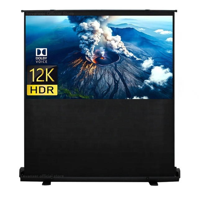 60-100'' Convenient Floor to Ceiling Pull up Grey Fiber Glass Projector Screen Default 16:10 for Outdoor Home Theater Meetings