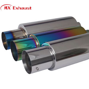 Silencieux à flux direct haute performance universel en acier inoxydable avec embout bleu brûlé, résonateur de course, entrée 3 pouces - Product Image 2