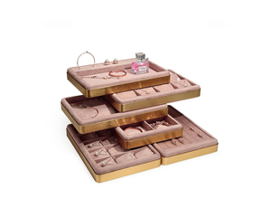 Custom Pink Stackable Velvet Jewelry Trays Organizer Set Jewelry Storage Display Trays
