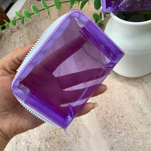 Instagram-worthy transparent PVC coin <b>purse</b>, girly small square clutch bag, taro purple makeup and lipstick organizer. - Product Image 3