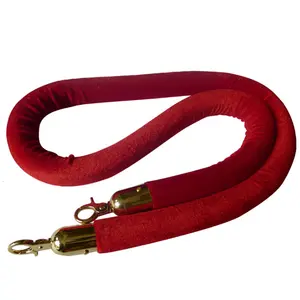 Red Black Blue Velvet Rope with Silver or Golden Hooks for Queue Barrier