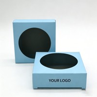 Boîte en carton bleu recyclable, boîte cadeau personnalisée avec logo de marque, boîte pliable avec fenêtre, emballage alimentaire pour biscuits