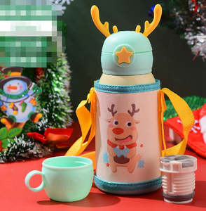 Chai nước bằng thép không gỉ cách nhiệt thông minh 500ml với nắp rơm hoạt hình và các tùy chọn tùy chỉnh. - Product Image 4