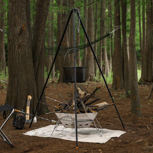 Outdoor Camping <b>Tripod</b> Aluminum Alloy Adjustable Height Hanging Pot Rack For Fire Cooking Black Triangle Shape - Product Image 4