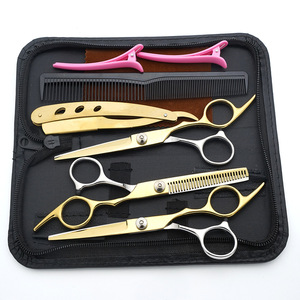 กรรไกรตัดผมสแตนเลสกรรไกรตัดผมมืออาชีพสีดำมีดโกนบางกรรไกรเพิ่มถุง - Product Image 2