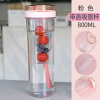 Geカスタマイズde 670ml 800ml transparante BPA-vrije lekvrije sportfles van plastic met fruit- en thee-infuser en rietje, food grade