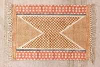 Tapis Dhurrie en toile de coton imprimé blocs aztèques Vibe India, fait main, de luxe, style bohème, avec pompons, antidérapant, lavable, carré, pour voyage