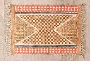 Aztec <b>Block</b> Print Cotton Dhurrie Rug Handmade Boho Carpet with Tassels Floor Rug Home Decor - Product Image 2