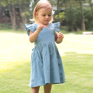 Abito estivo casual da bambina, modello principessa in cotone con volant, classe A, alta qualità, per bambini. - Product Image 3