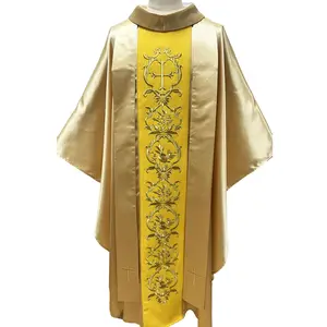Gold quality satin fabric with Embroidered design Chasuble with stole