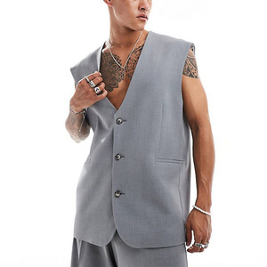 <span class=keywords><strong>Giacca</strong></span> da uomo senza maniche rilassata con <span class=keywords><strong>3</strong></span> <span class=keywords><strong>bottoni</strong></span> con scollo a V intelligente di alta qualità - Product Image 1