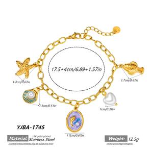 Nouveau bracelet en or plaqué 18 carats avec perle de dauphin pour femmes, bracelet multi-breloques en acier inoxydable, merveilles de l'océan - Product Image 6
