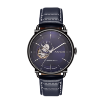 Reloj de Hombre con Correa de Piel de Becerro, Movimiento Mecánico de Esqueleto, Logotipo Personalizado OEM, 50M Resistente al Agua, Automático, Clásico