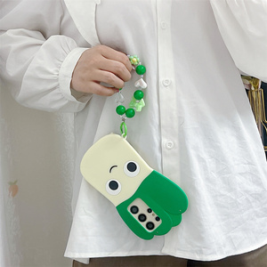 Coque de téléphone fantaisie à motif de perles de poireau <span class=keywords><strong>vert</strong></span> avec sangle bandoulière pour Samsung Galaxy S26 Ultra S25 S23 A57 A56, étui de protection motif légumes - Product Image 3