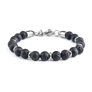 卸売トレンドメンズシルバーメッキステンレススチールラッキークロスブラックアゲートファッションビーズブレスレット - Product Image 5
