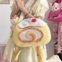 Sacs à dos pour femmes Y2K Roll Cake, sacs à bandoulière Kawaii pour femmes, sacs en peluche douce en polyester, grande capacité, design mignon de dessin animé