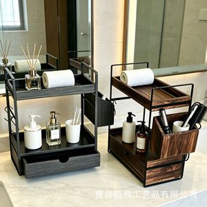Étagère de rangement en bois à 2 niveaux, pour épices, cuisine, salle de bain, articles de toilette, noir foncé, étagère multi-niveaux - Product Image 2