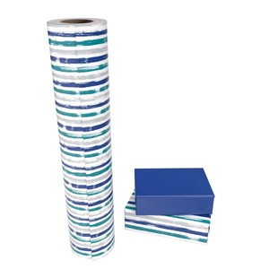 Custom Eco-Friendly Recyclable Double-Sided PE Coated Gift Packaging <b>Paper</b> <b>Roll</b> <b>Blue</b> White Striped Waterproof Digital Printing - Product Image 6