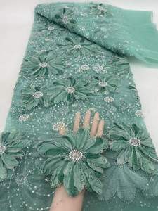 Flora diamant brodé à la main 2025 haute qualité perles lourdes paillettes <span class=keywords><strong>Net</strong></span> français dentelle tissu matériel pour robe - Product Image 2