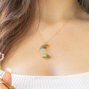 Collar de flor de Luna prensado hoja de girasol natural <span class=keywords><strong>Margarita</strong></span> blanca collar con colgante de luna creciente para mujer - Product Image 5