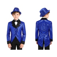 Costume de Ringmaster à Paillettes Professionnel pour Scène, Cirque, Fête, Veste de Smoking en Satin à Revers pour Enfants Garçons, Spectacle de Performance, Hauts