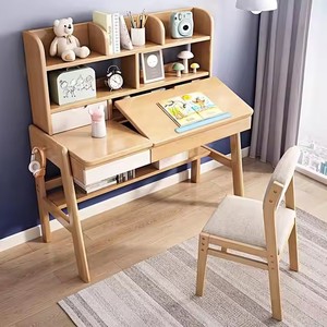 Silla de escritorio de estudio para niños de madera maciza de estilo Popular para estudiantes de escuela en casa, escritorio para niñas con combinación de estantería - Product Image 2