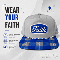 Casquette de baseball structurée Dymf OEM Faith Christian à 5 panneaux, avec corde, motif écossais, visière plate contrastante gris-bleu, unisexe, style sportif urbain