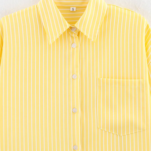 PB & ZA <span class=keywords><strong>donna</strong></span> 2025 estate camicette a strisce gialle moda Chic Vintage a maniche lunghe camicie femminili Blusas Chic top - Product Image 3