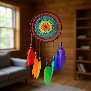 Atrapasueños Colorido de 20x60cm, Mandala Tejido para Colgar en la Pared con Plumas, Decoración Bohemia para el Hogar - Product Image 2