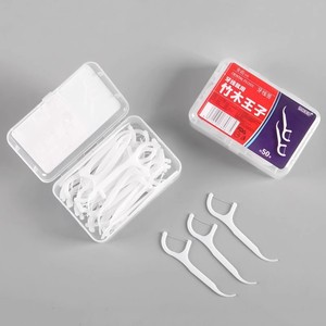 Fil dentaire Prince en bambou et bois, 50 pièces, outils d'hygiène buccale jetables portables pour le nettoyage des dents - Product Image 1