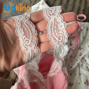 Ehanking Set piyama wanita, baju tidur renda leher V 2 potong, atasan kamisol seksi bermotif, Set piyama lembut - Product Image 5