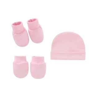 Conjunto de 3 Peças para Bebê: Gorro, Luvas e Botinhas, Cor Sólida, Touca de Recém-Nascido, Gorro Respirável de Algodão para o Inverno - Product Image 1