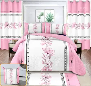 LILIANNA low MOQ bedspread 8 pieces set king size in stock bed quilted sheet set with matching curtains for all season