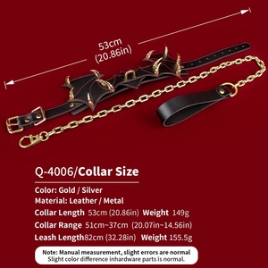 FUNSM Bat-shaped Design Leather <b>Collar</b> and Metal Chain Leash BDSM <b>Collar</b> <b>Bondage</b> Gear Fetish Sex Toys for Couples - Product Image 3