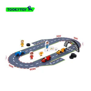 Children's Racing Track Toy Puzzle Raceway Scene Building Car Jigsaw Puzzle Toy Wooden Traffic Game.