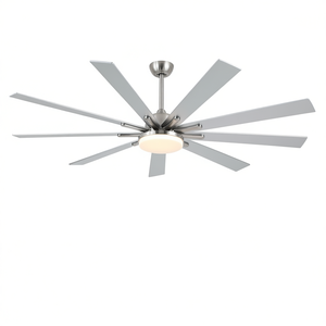 Ventilateur de plafond LED de 72 pouces, 8 pales, nickel brossé, télécommande, design moderne, éclairage intérieur - Product Image 1